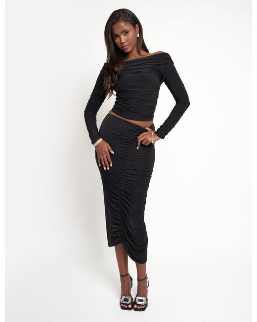 Public Desire Ruched Maxi Skirt Co Ord Black