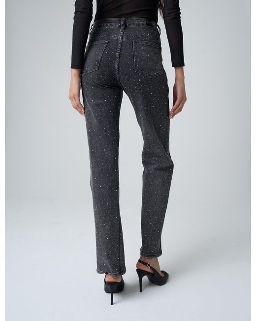 Public Desire Multicolor Embellished Straight Leg High Waisted Jeans Black