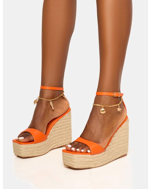 Public Desire Naya Orange Seashells Anklet Jute Espadrilles Wedge