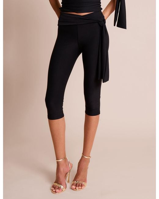 Public Desire Blue Knot Detail Tie Side Luxe Slinky Capri Pants Black