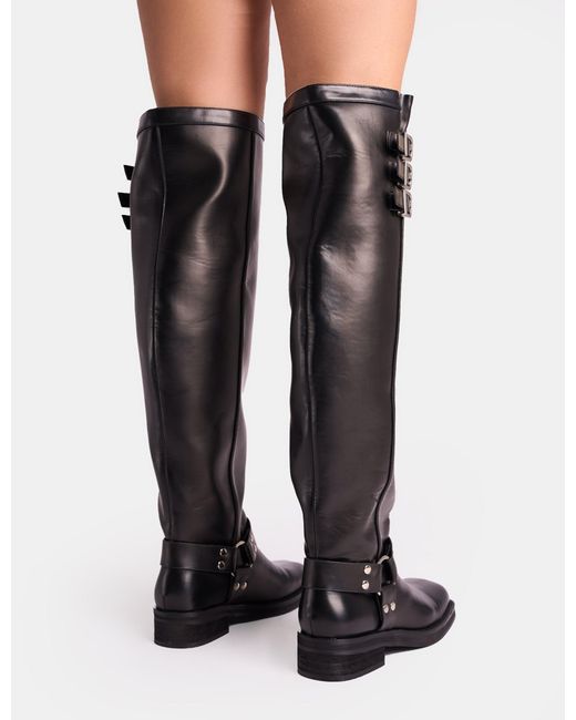 Public Desire Sagittarius Vintage Black Buckle Detail Over The Knee Boots