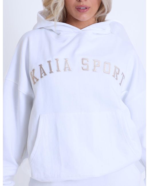 Public Desire Kaiia Sport Oversized Hoodie White & Beige