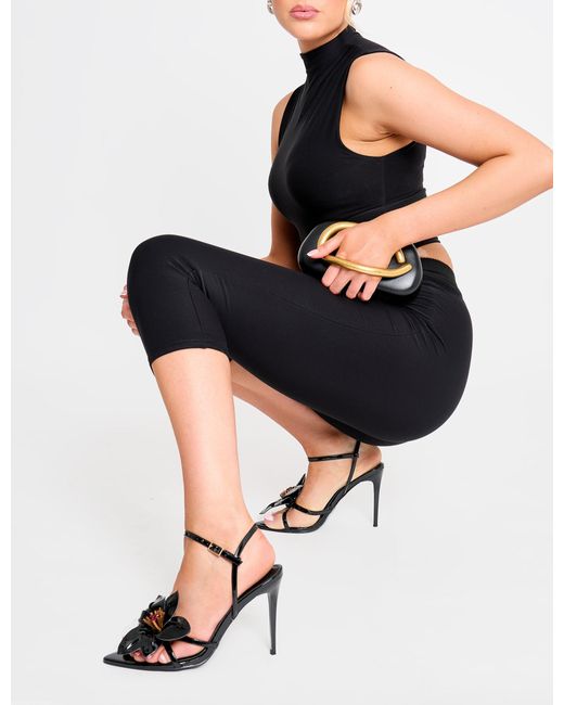 Public Desire Ondine Black Patent 3d Floral Barely There Stiletto High Heels