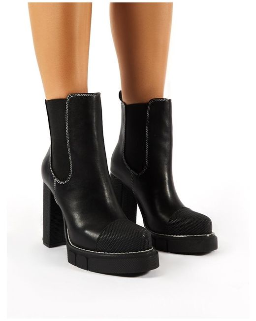 antix black contrast stitch platform block heeled ankle boots