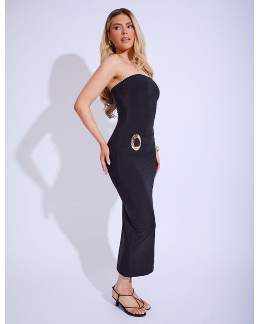 Public Desire Blue Belt Detail Bandeau Tubular Maxi Dress Black