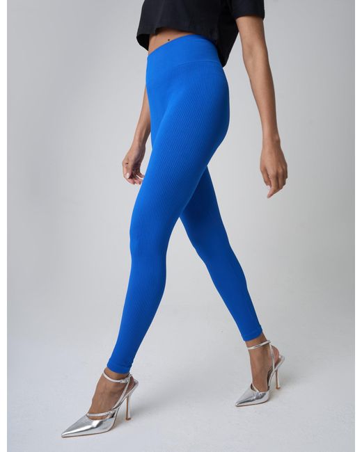 Public Desire Ribbed High Waisted Leggings Cobalt Blue