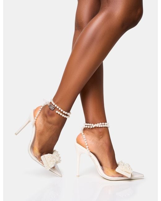 Public Desire Brown Glitzy Perspex Pearl Bow Embellished Court Heels