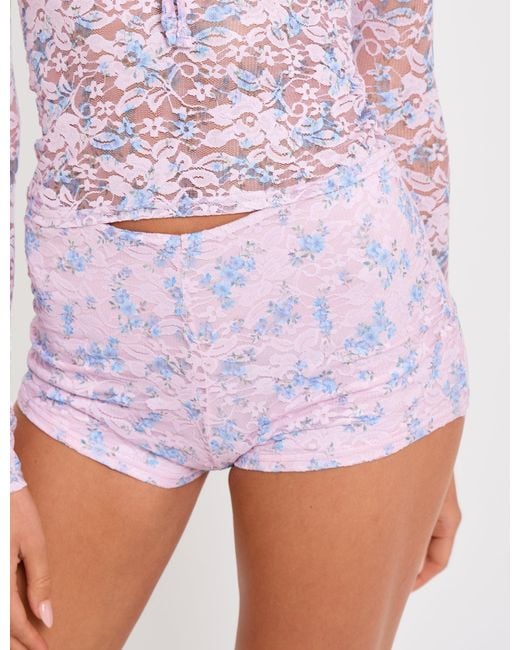 Public Desire Floral Lace Hot Pant Micro Shorts Pink