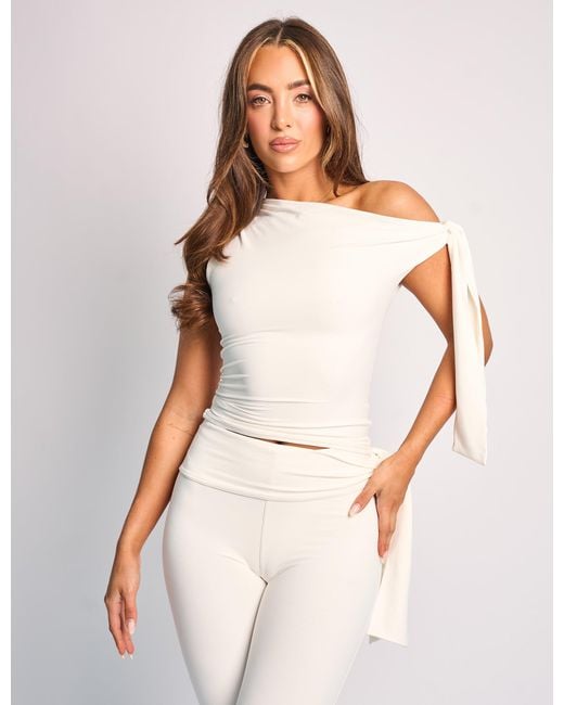 Public Desire Knot Detail Asymmetric One Shoulder Luxe Slinky Top White