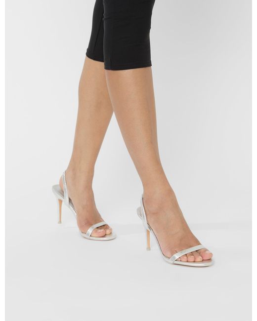Public Desire Blue Barely Silver Cracked Round Toe Slingback Stiletto Heels