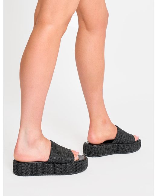 Public Desire Sangria Black Woven Flatform Sandals