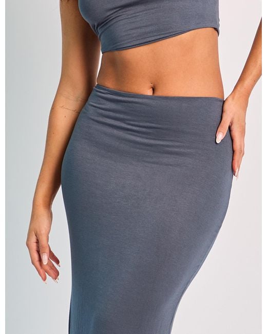 Public Desire Blue Tubular Maxi Skirt Co Ord Slate