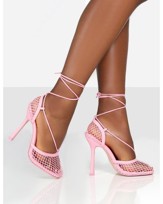 Public Desire Longshot Pink Wrap Around Mesh Heels Lyst