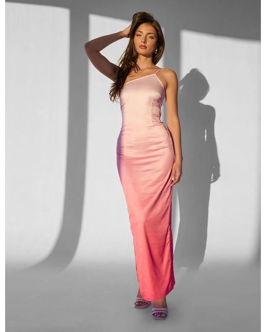 Public Desire Multicolor Kaiia Satin One Shoulder Maxi Dress Pink Ombre