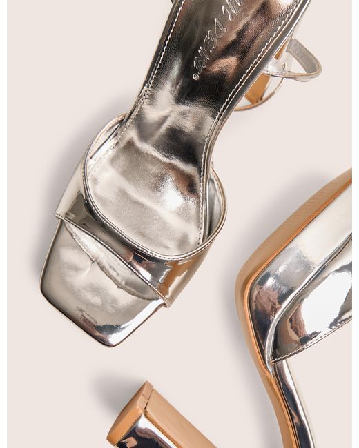 Public Desire Multicolor Resist Silver Mirror Peep Toe Barely There Platform Heels