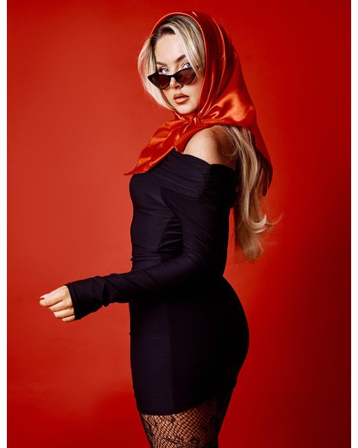 Public Desire Off The Shoulder Luxe Slinky Mini Dress Black in Red | Lyst UK