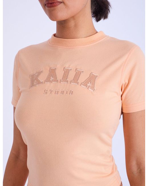 Public Desire Pink Kaiia Studio Longline Baby Tee Peach