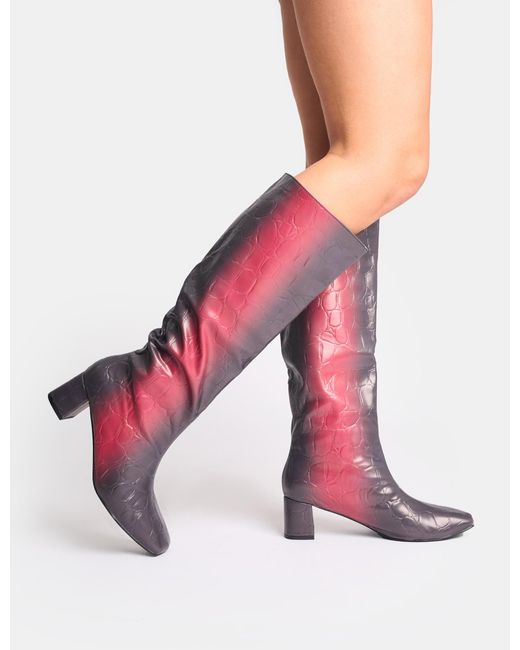 Public Desire Tamira Red Ombre Block Heel Knee High Boots