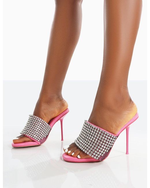 diamante heeled mules