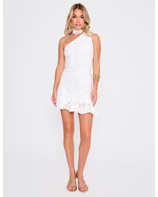 Public Desire Neck Scarf Textured Floral Mini Dress White