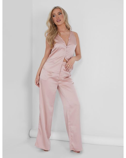 Public Desire Button Detail Satin Waistcoat Top Pink