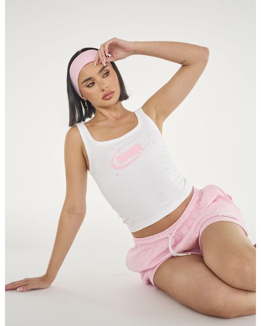 Public Desire Kaiia Star Bubble Logo Vest Top White & Baby Pink
