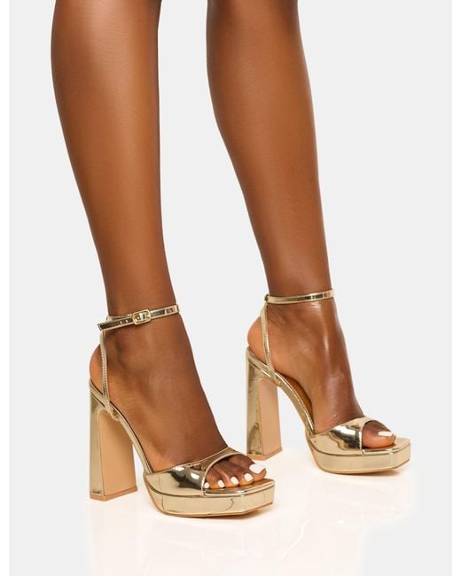 Public Desire Natural Resist Gold Peep Toe Barely There Platform Heels