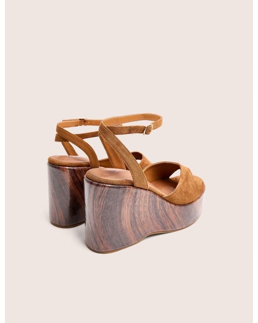 Public Desire Natural Aluna Tan Faux Suede Wooden Wedge Heels