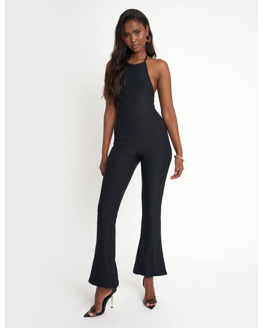 Public Desire Blue Tie Back Luxe Slinky Jumpsuit Black