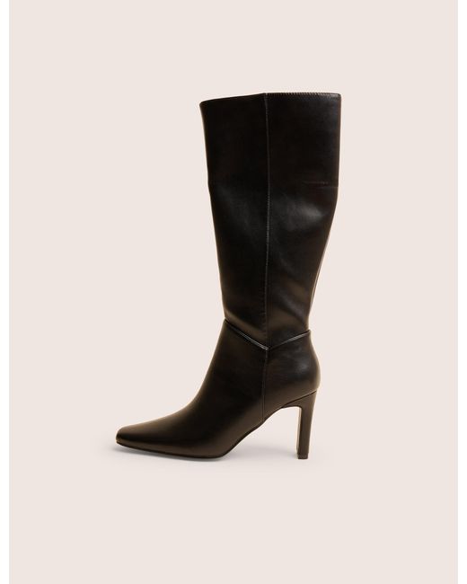 Public Desire Pose Black Pu Zip Up Knee High Slim Block Heeled Boots