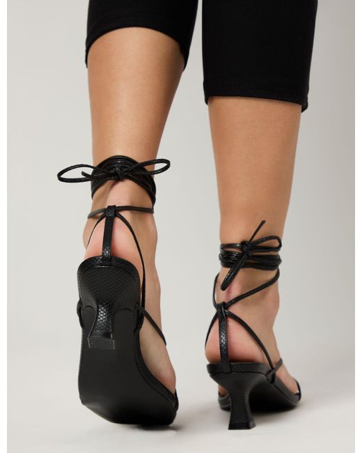 Public Desire Multicolor Shibuya Black Snake Texture Pu Square Toe Lace Up Low Heels