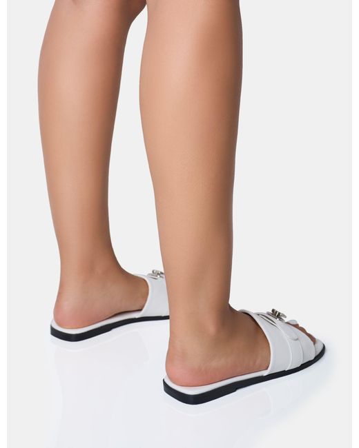 Public Desire Radiance White Buckle Trim Flat Sandals