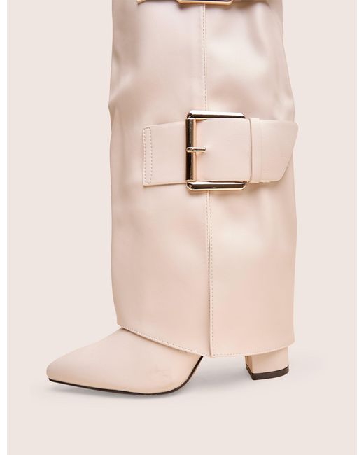 Public Desire Natural River Ecru Double Buckle Detail Pu High Knee Boots