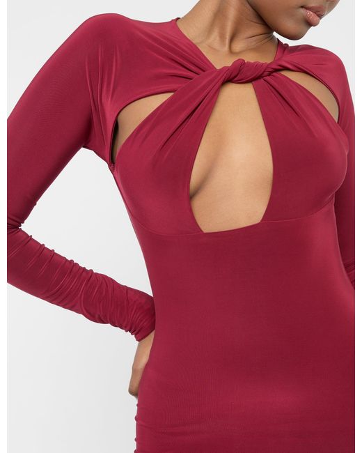 Public Desire Red Twist Detail Plunge Mini Dress Burgundy