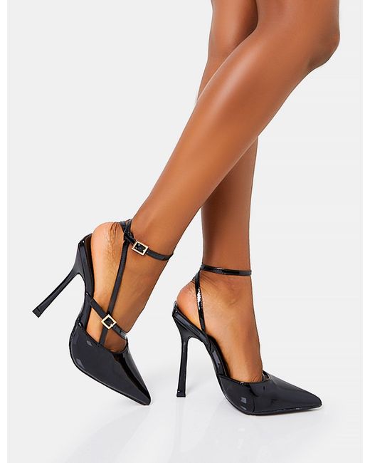 Public Desire Multicolor Idol Black Patent Buckle Strappy Detail Stiletto Pointed To Court High Heels
