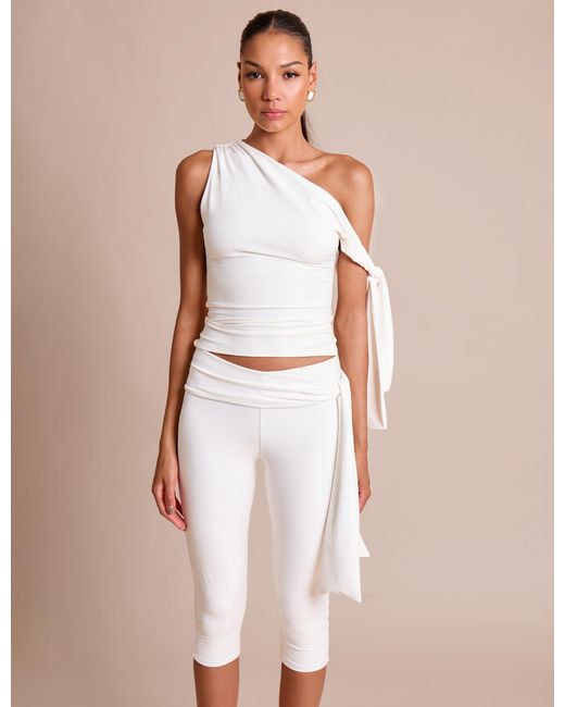 Public Desire Knot Detail Asymmetric One Shoulder Luxe Slinky Top White