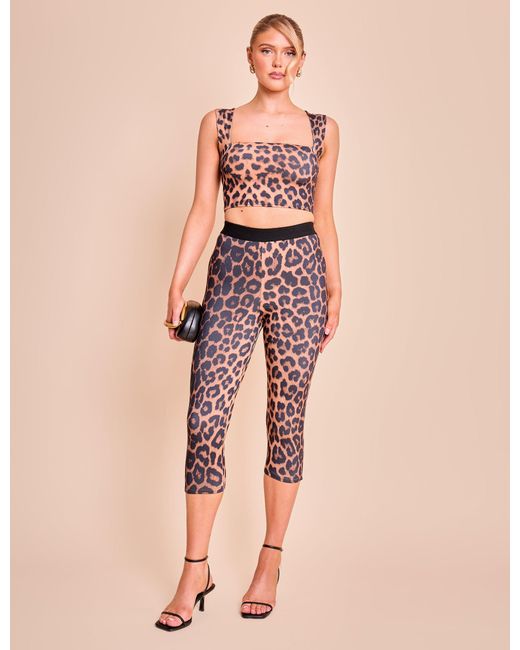 Public Desire Brown Square Neck Luxe Slinky Bralet Top Leopard