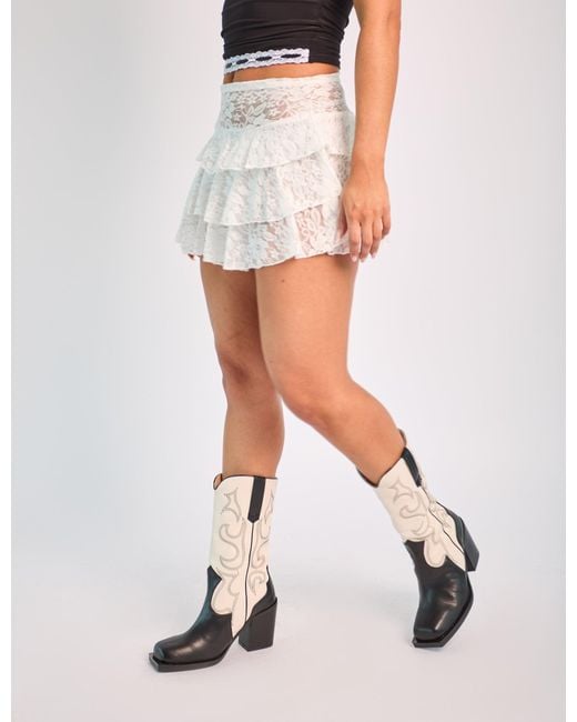 Public Desire Lace Tiered Mini Rara Skirt White