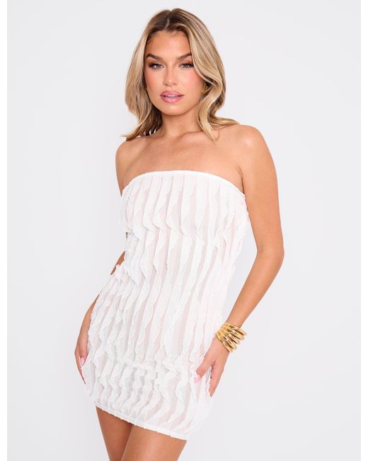 Public Desire White Ruffle Detail Bandeau Mini Dress Cream