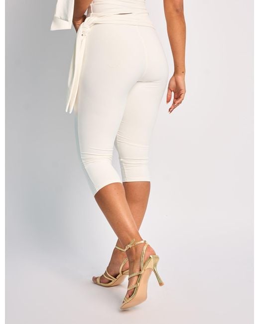 Public Desire Natural Knot Detail Tie Side Luxe Slinky Capri Pants White