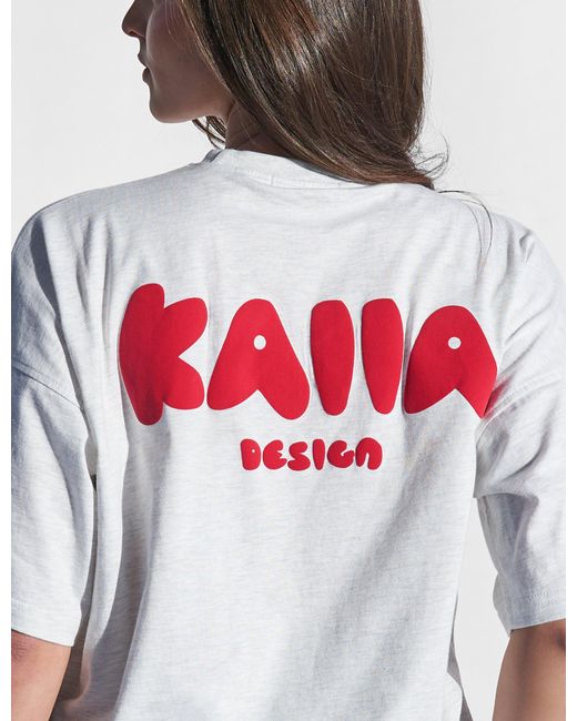 Public Desire White Kaiia Design Oversized Top Light Grey Marl And Red