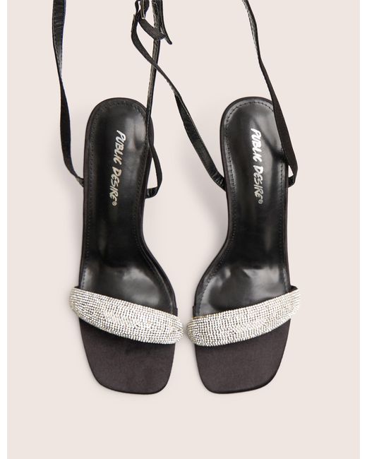 Public Desire Natural Kirsty Black Diamante Toe Detail High Heels