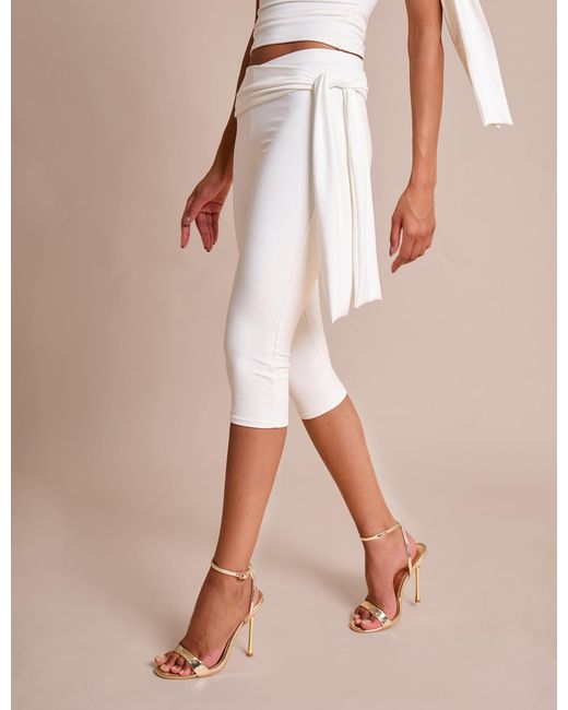 Public Desire Natural Knot Detail Tie Side Luxe Slinky Capri Pants White