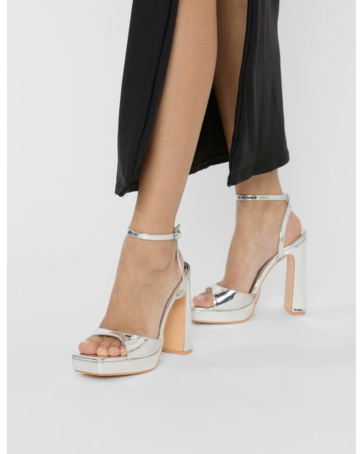 Public Desire Multicolor Resist Silver Mirror Peep Toe Barely There Platform Heels