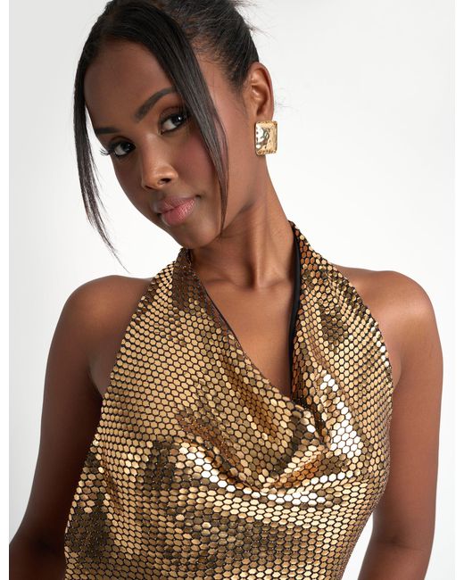Public Desire Cowl Neck Sequin Mini Dress Gold in Brown | Lyst UK