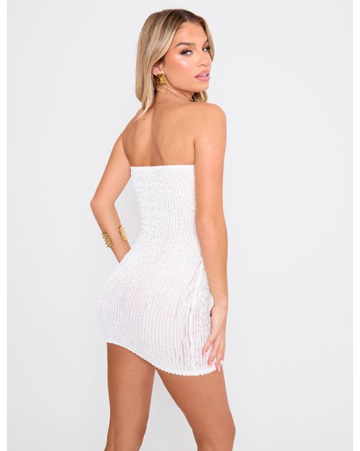 Public Desire White Textured Bandeau Mini Dress Cream