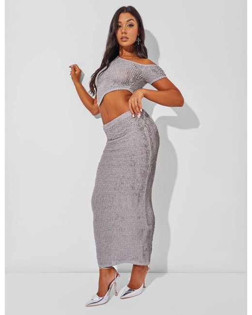 Public Desire Gray Textured Maxi Skirt Co Ord Grey