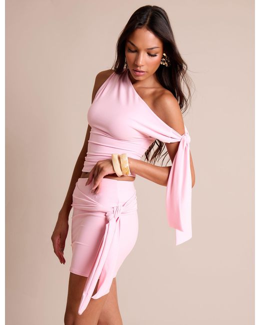 Public Desire Knot Detail Luxe Slinky Mini Skirt Soft Pink