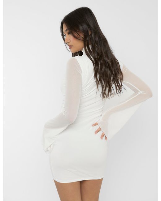 Public Desire Mesh High Neck Long Sleeve Mini Dress White