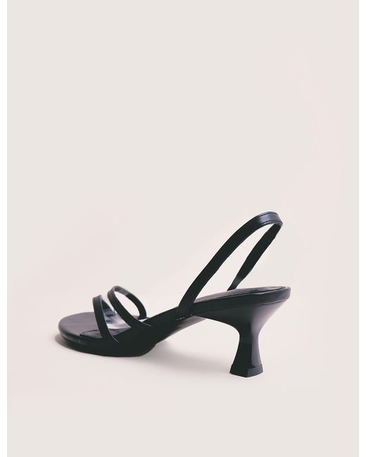 Public Desire Natural Helios Black Pu Asymmetric Toe Strap Sling Back Mid Heels